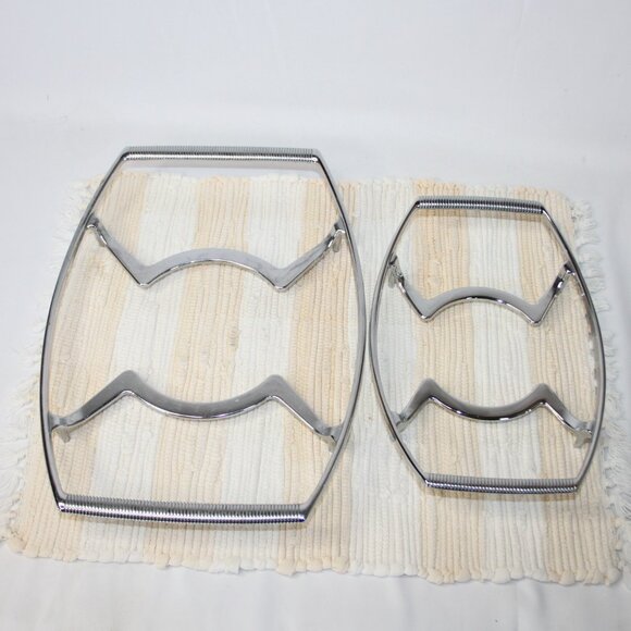 VTG CORNINGWARE METAL SERVING TRIVETS CASSEROLE CRADLE SET 2 P-11-M-1 & P-10-M-1 - Picture 1 of 11